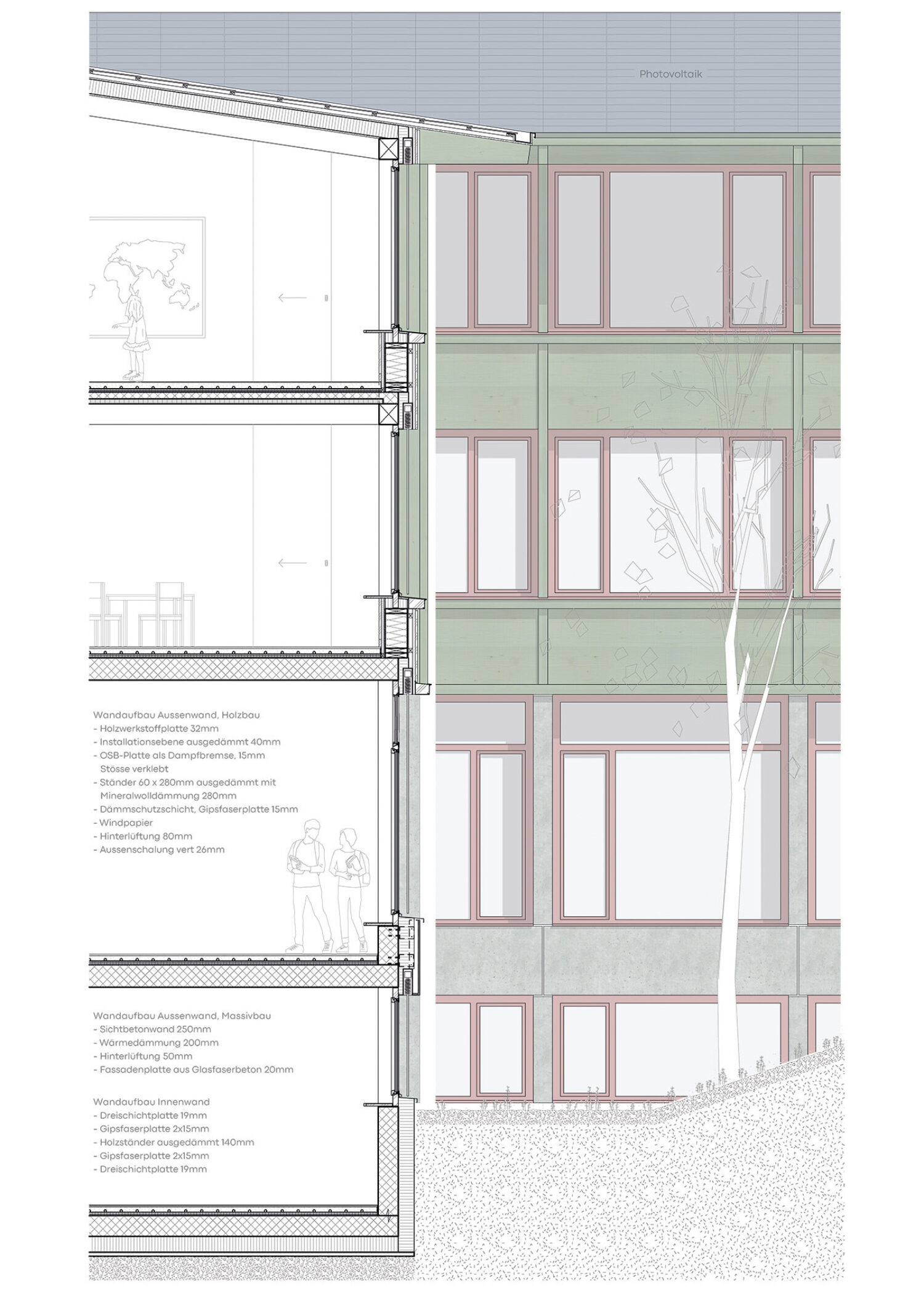 Schule Bodenacker Schnitt Ansicht 50